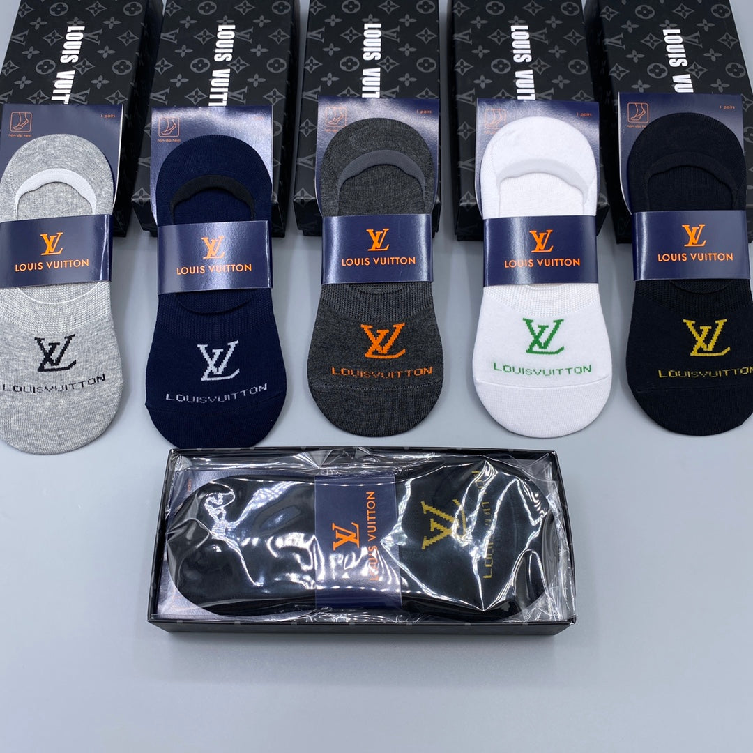 Louis Vuitton Black White Navy Packaged Monogram No-Show Socks, image 1