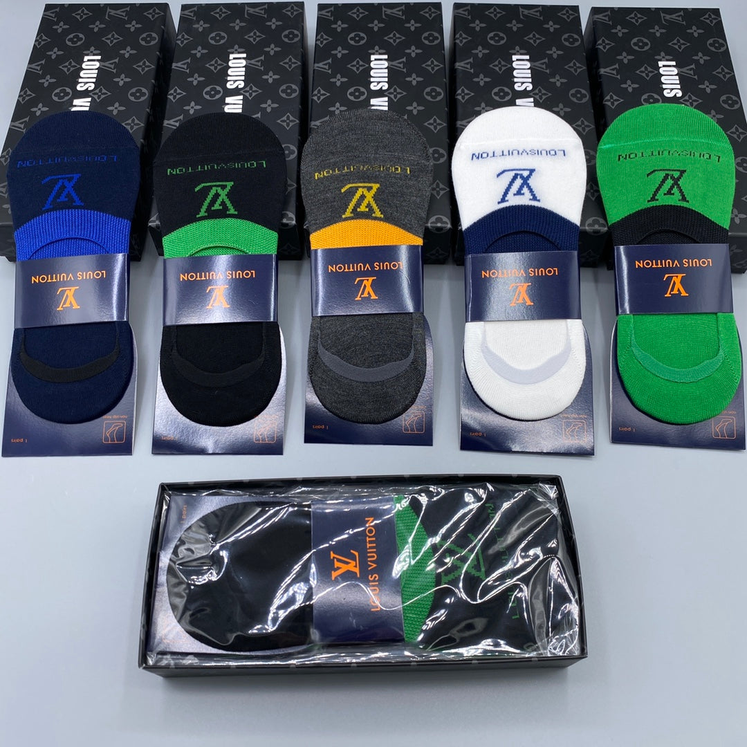 Louis Vuitton Neutral Bright Footbed Letters No-Show Socks, image 6