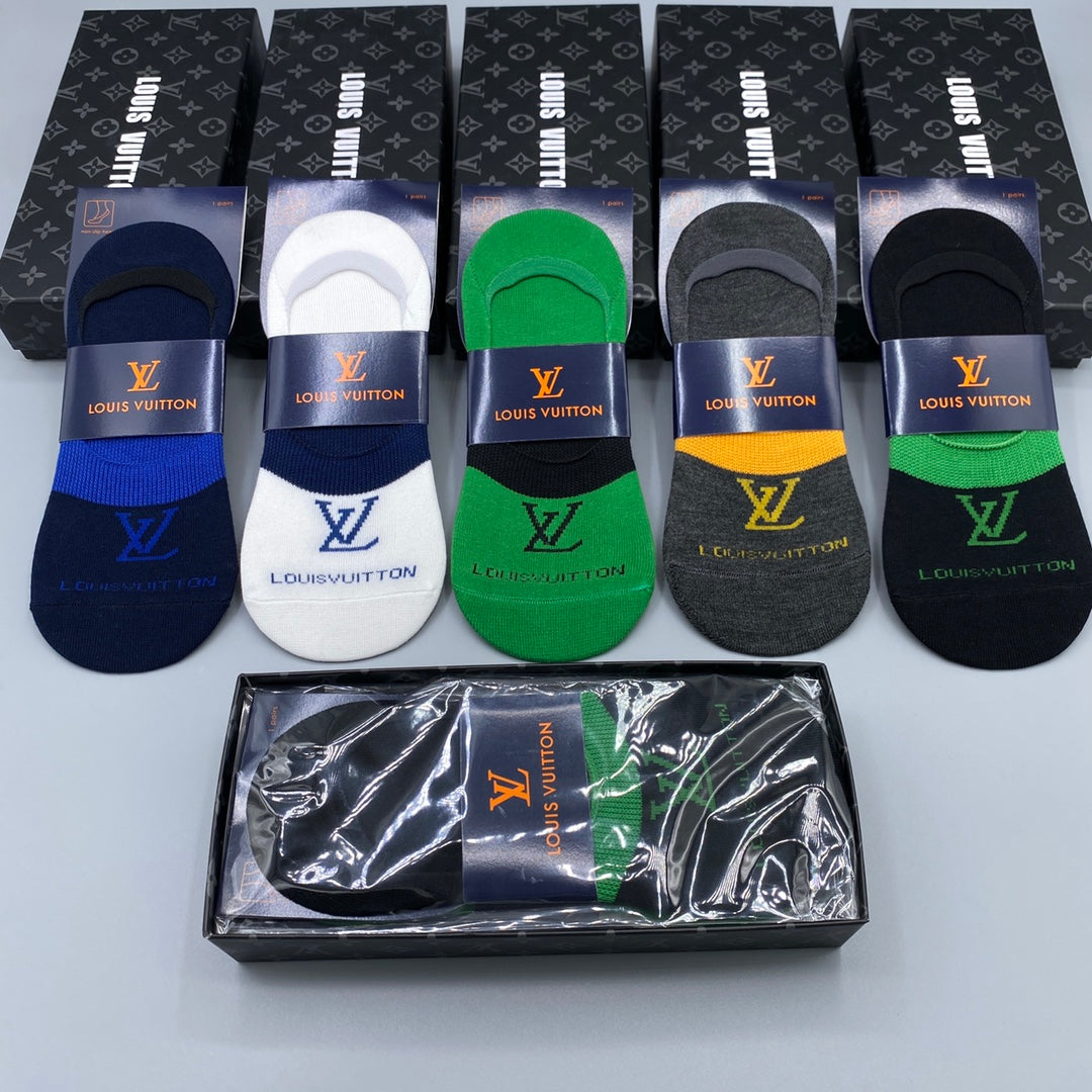 Louis Vuitton Neutral Bright Footbed Letters No-Show Socks, image 2