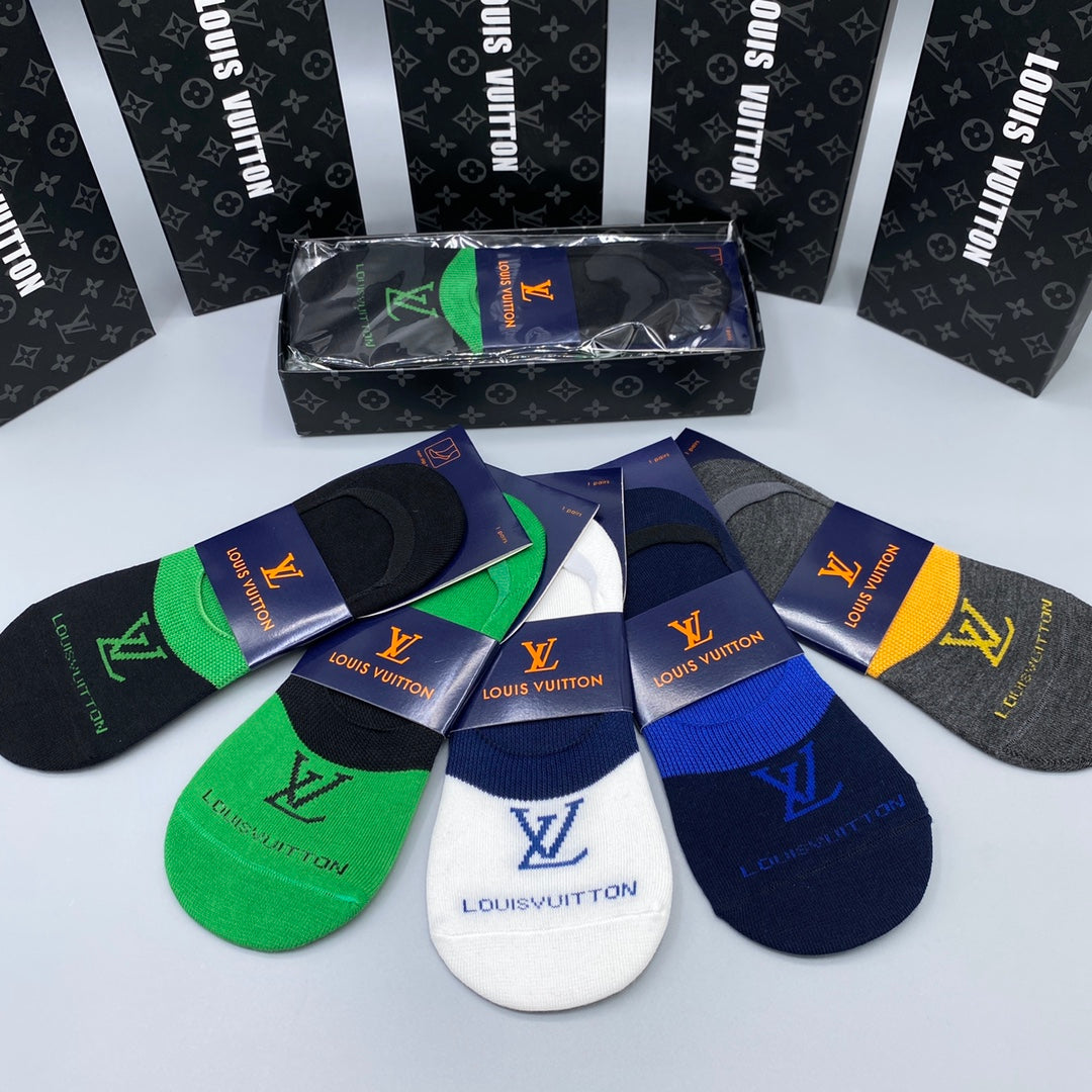 Louis Vuitton Neutral Bright Footbed Letters No-Show Socks, image 3