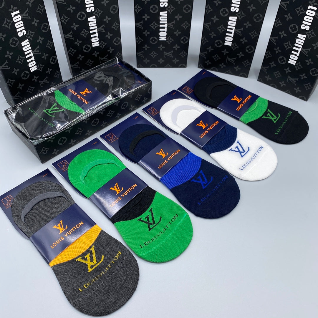 Louis Vuitton Neutral Bright Footbed Letters No-Show Socks, image 1