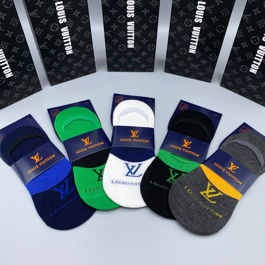 Louis Vuitton Neutral Bright Footbed Letters No-Show Socks, image 8