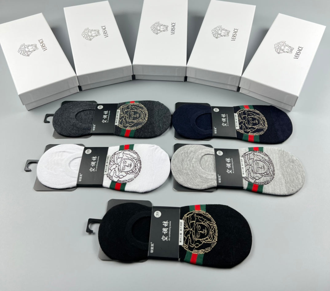 Versace Grey Black Coloured Round Motifs No-Show Socks, image 5