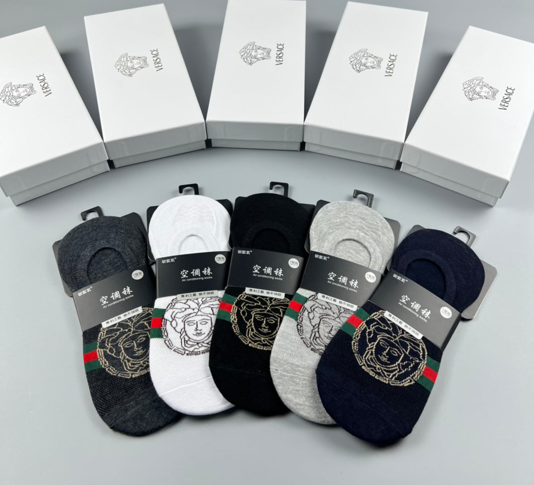 Versace Grey Black Coloured Round Motifs No-Show Socks, image 3