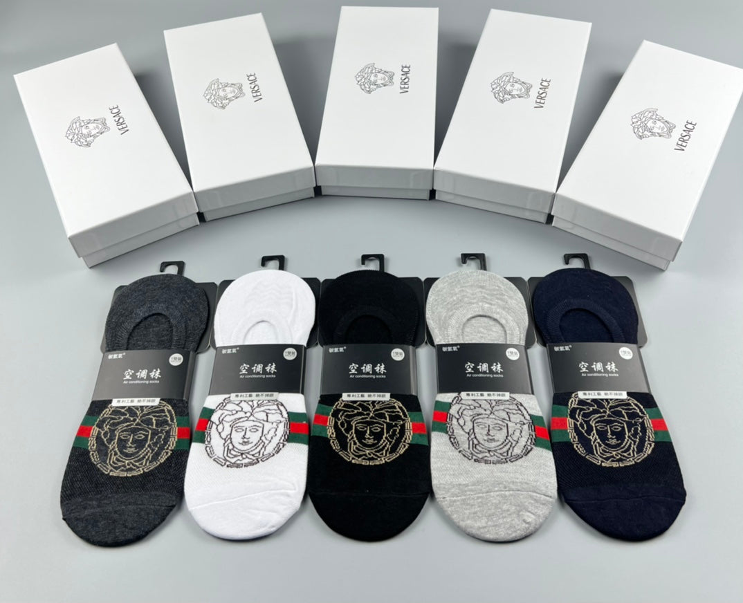 Versace Grey Black Coloured Round Motifs No-Show Socks, image 1