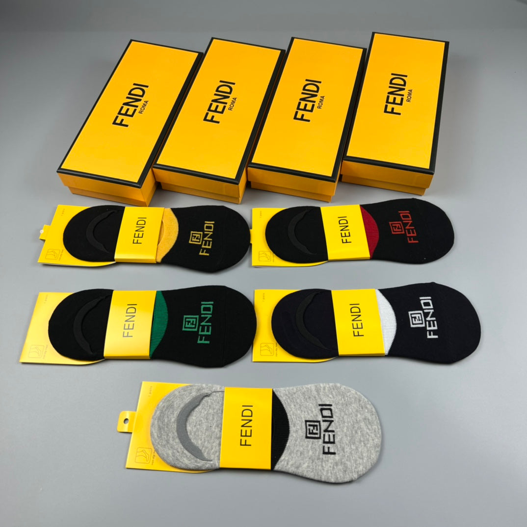 Fendi Black Grey Packaged Yellow Bands No-Show Socks, image 7