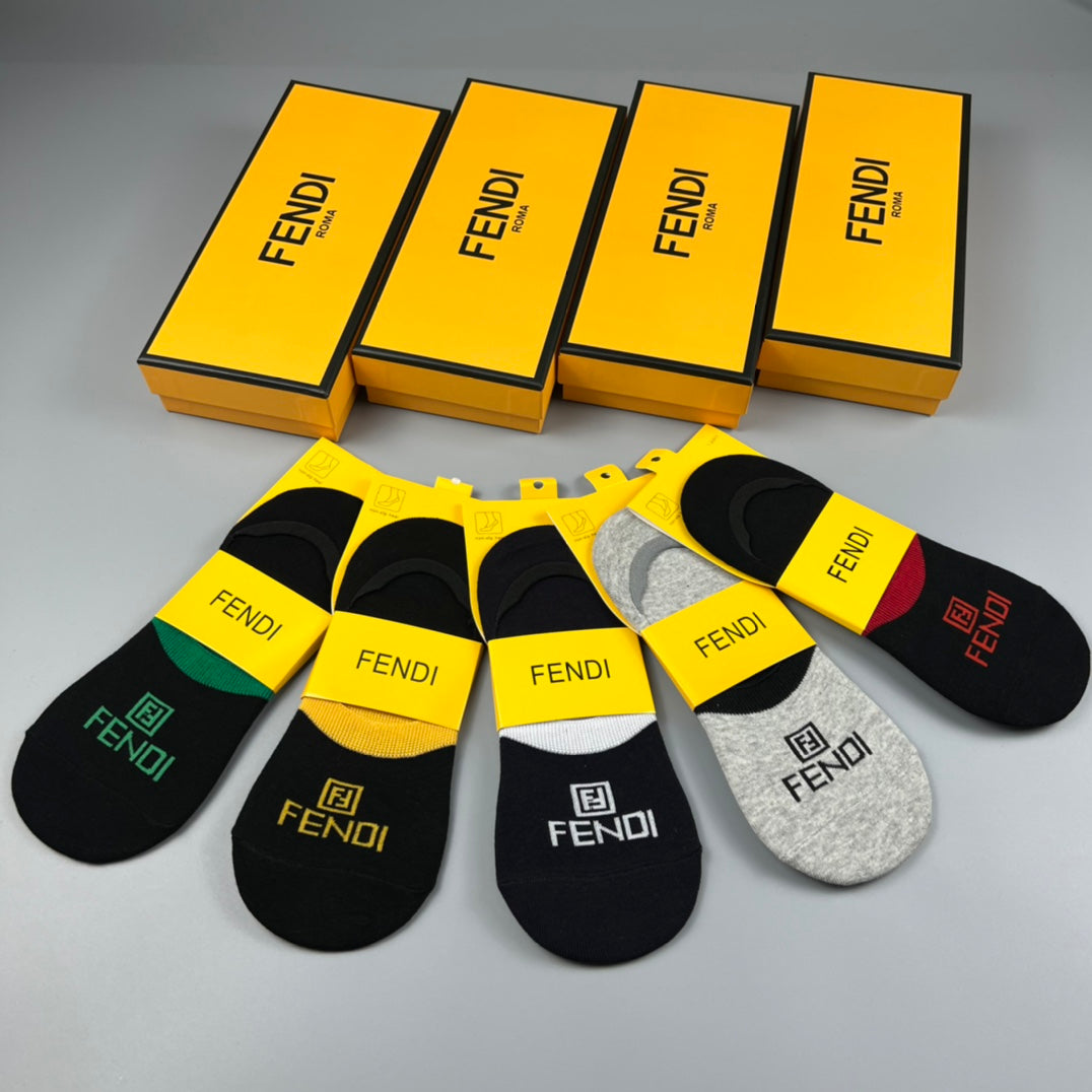 Fendi Black Grey Packaged Yellow Bands No-Show Socks, image 4