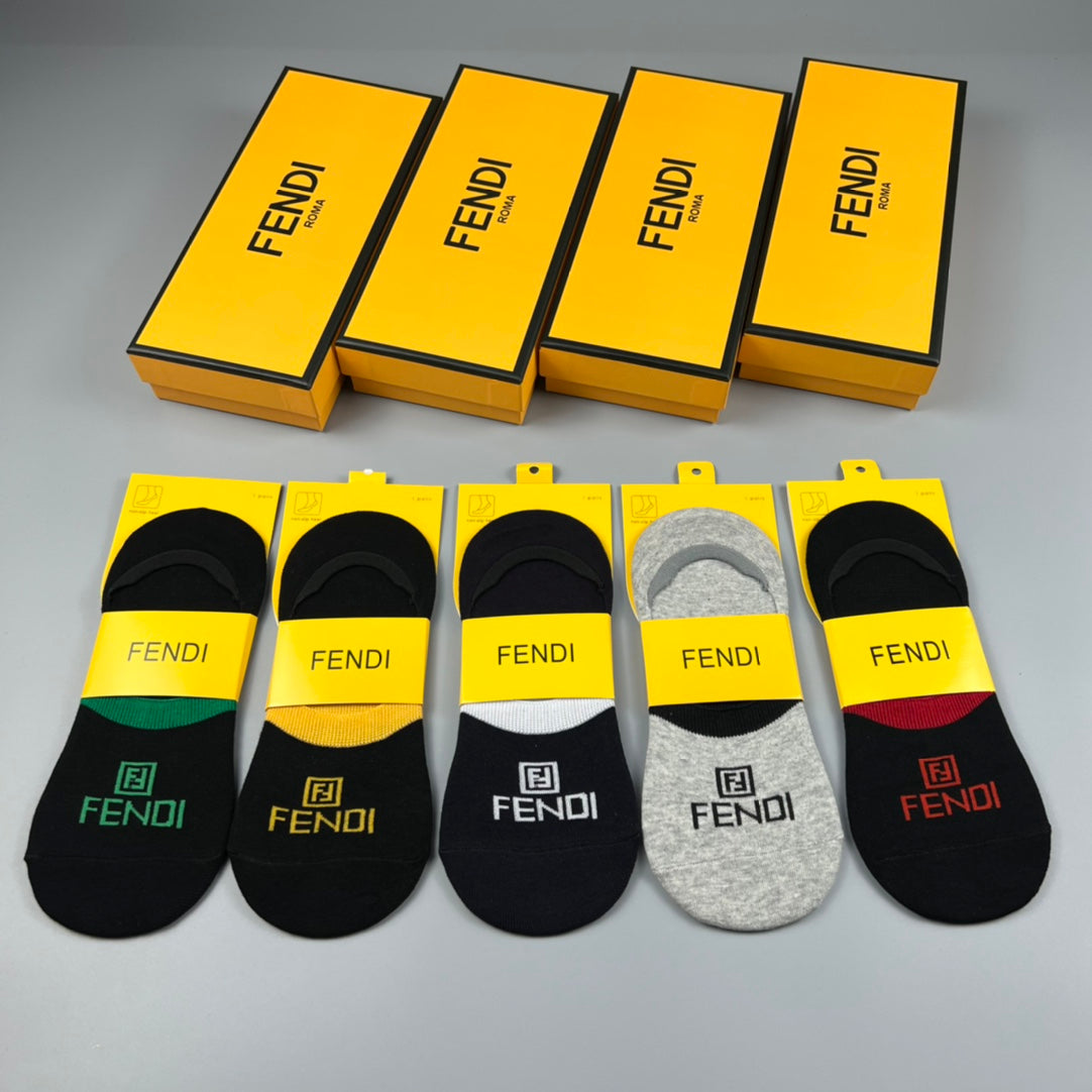 Fendi Black Grey Packaged Yellow Bands No-Show Socks, image 3
