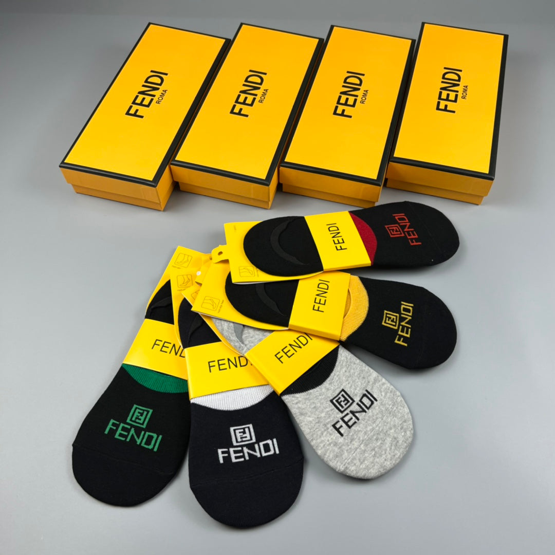 Fendi Black Grey Packaged Yellow Bands No-Show Socks, image 8