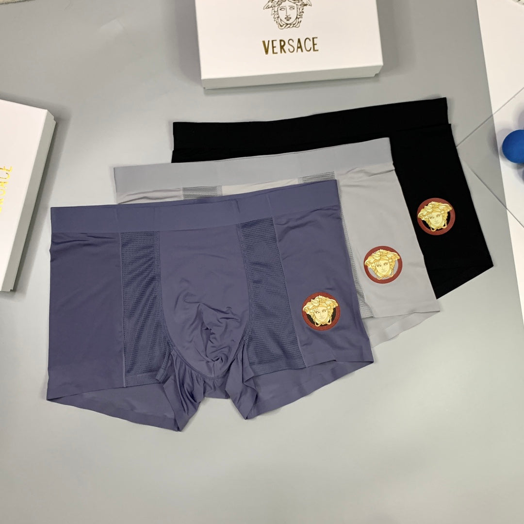 Versace Purple Black Gold Round Leg Patch Boxer Briefs, image 1