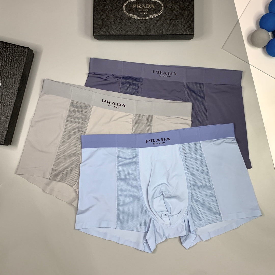 Prada Light Blue Beige Grey Small Waist Text Boxer Briefs, image 1