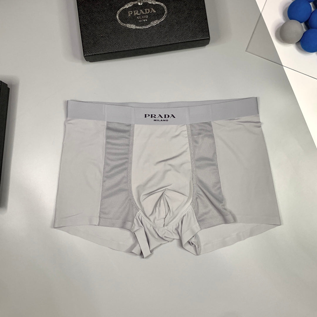 Prada Light Blue Beige Grey Small Waist Text Boxer Briefs, image 2