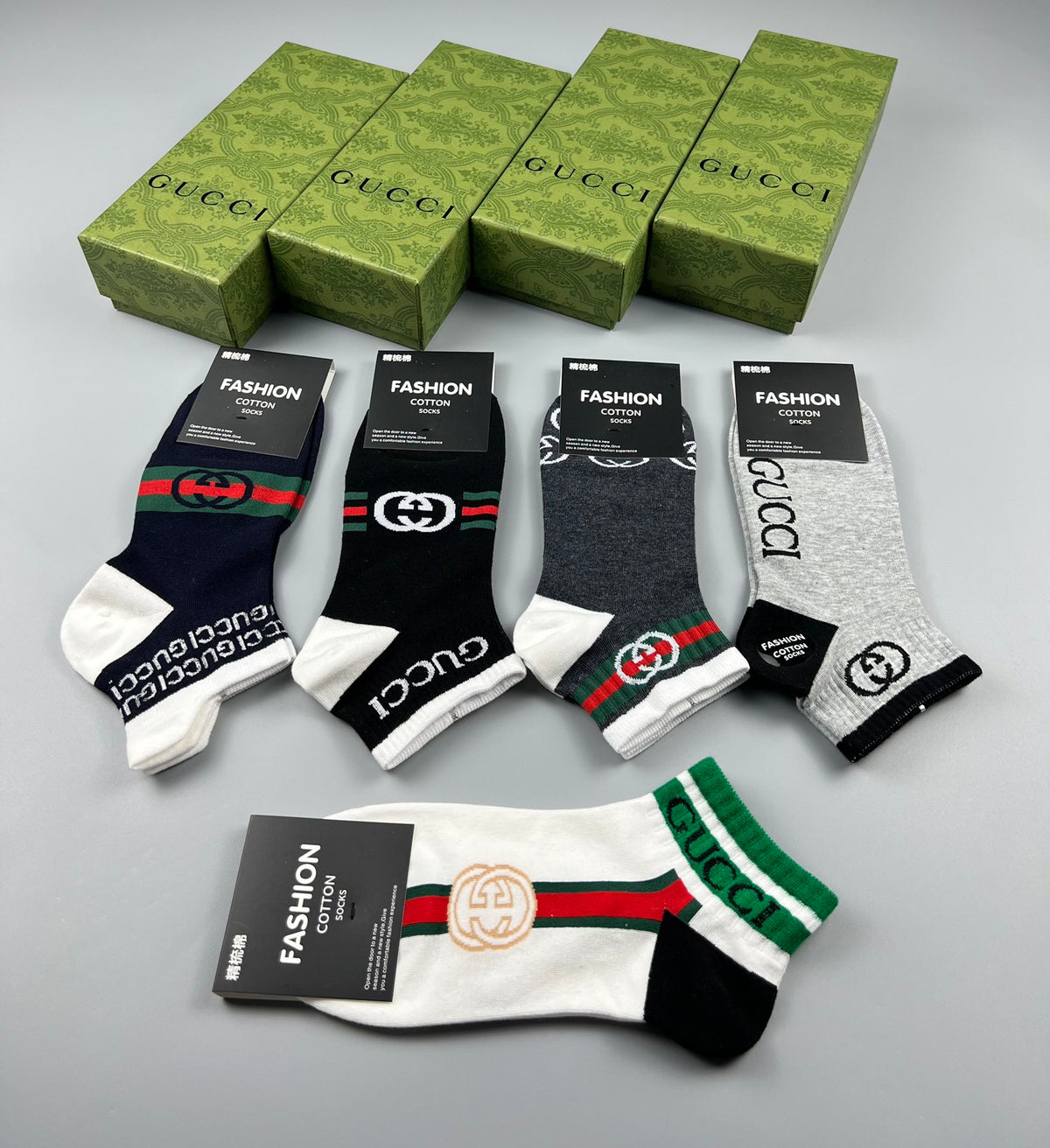 Gucci Black White Grey Bold Letter Mix Crew Socks, image 6