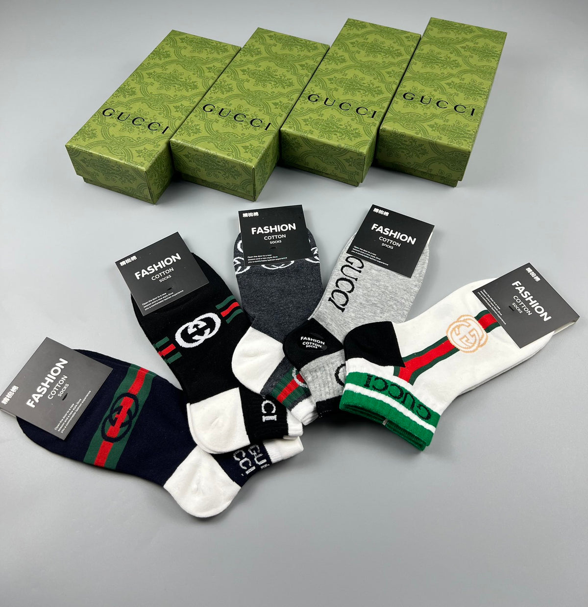 Gucci Black White Grey Bold Letter Mix Crew Socks, image 7