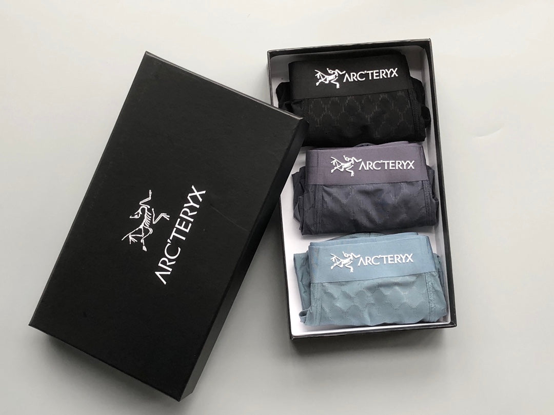 Arc'teryx Boxed Black Grey Blue Text Waist Boxer Briefs, image 1
