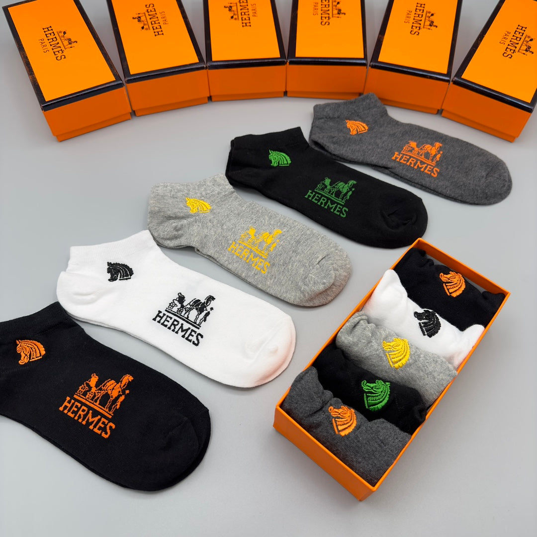 Hermès Black White Grey Large H Motif No-Show Socks, image 2