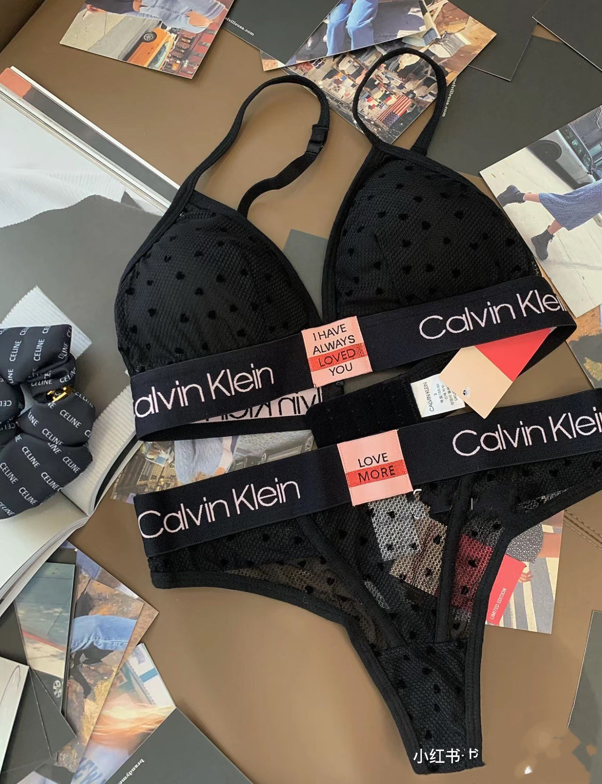 Calvin Klein Black Sheer Panel Triangle Set Bralette and Brief Set, image 2