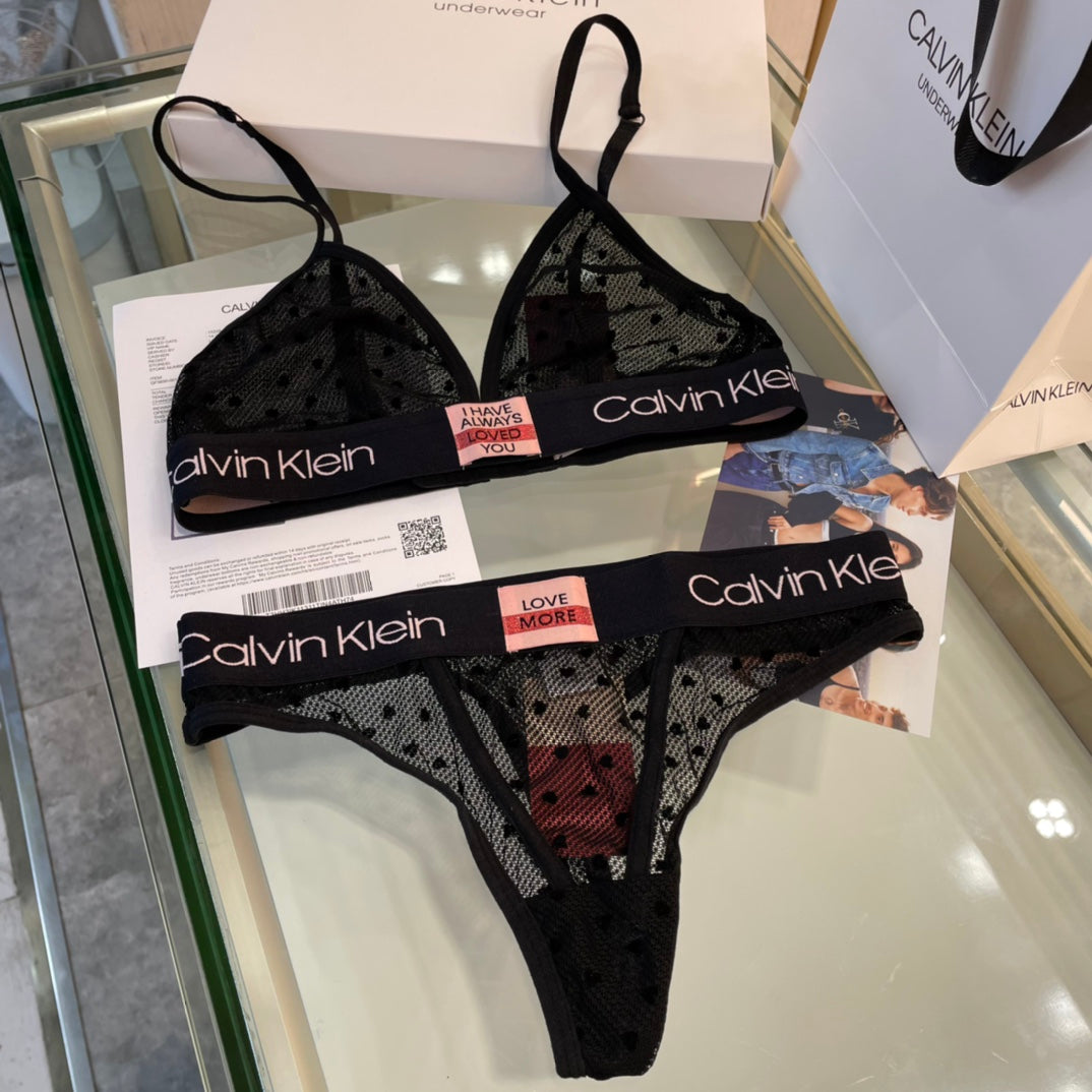 Calvin Klein Black Sheer Panel Triangle Set Bralette and Brief Set, image 9