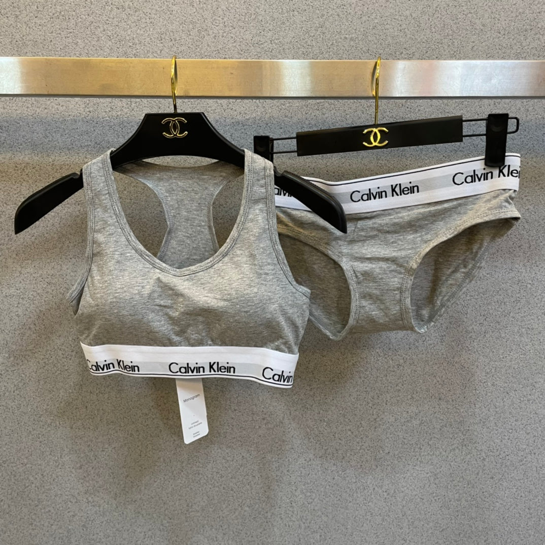 Calvin Klein White Grey Scoop Set Bralette and Brief Set, image 9