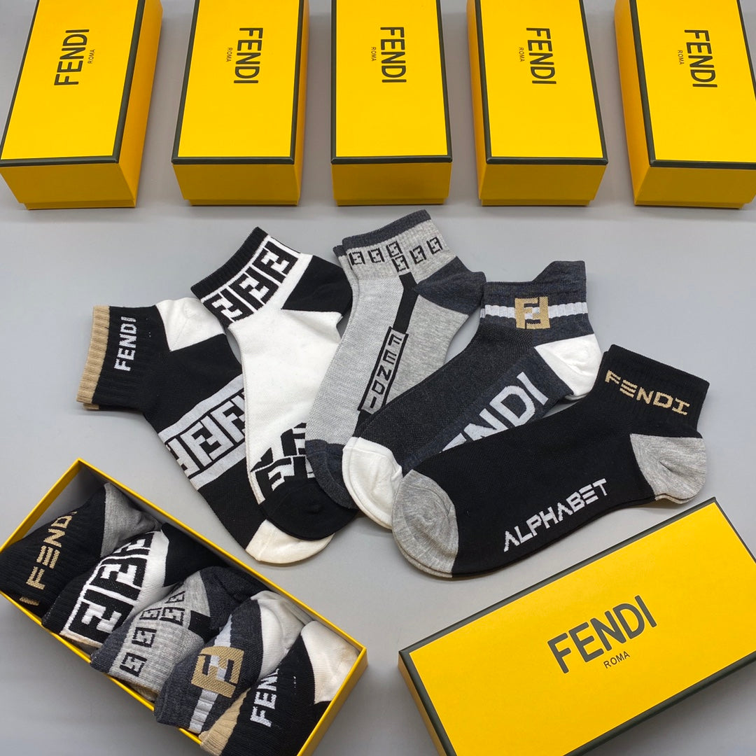 Fendi Grey Black Bold Letter Footbed No-Show Socks, image 9