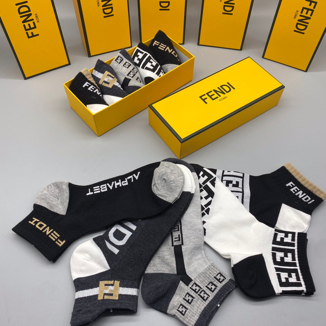 Fendi Grey Black Bold Letter Footbed No-Show Socks, image 4