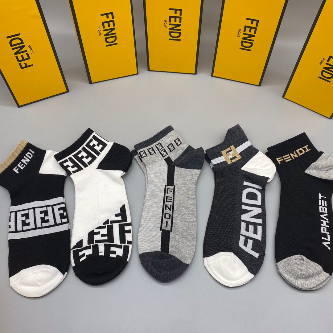 Fendi Grey Black Bold Letter Footbed No-Show Socks, image 5