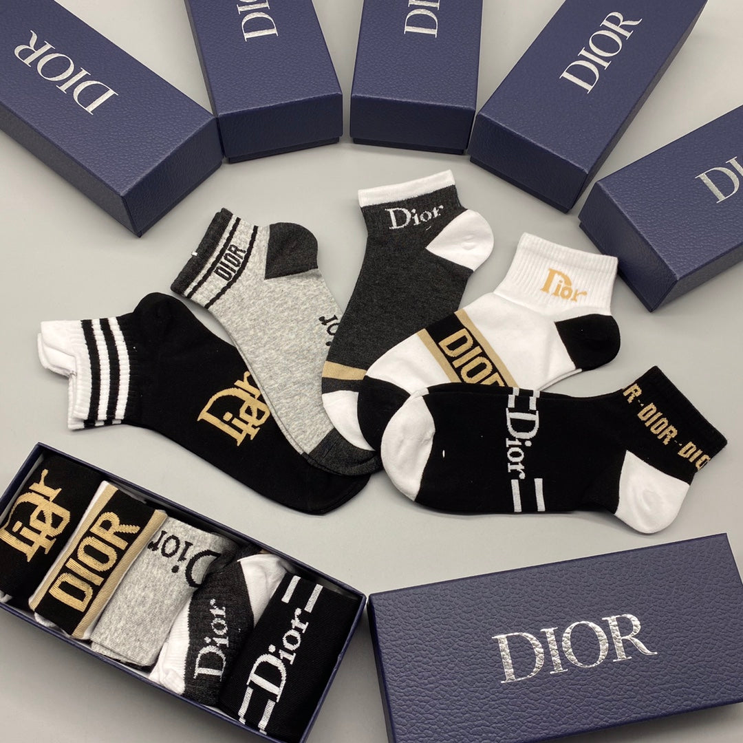 Dior Black White Grey Gold Graphic Mix Ankle Socks, image 5