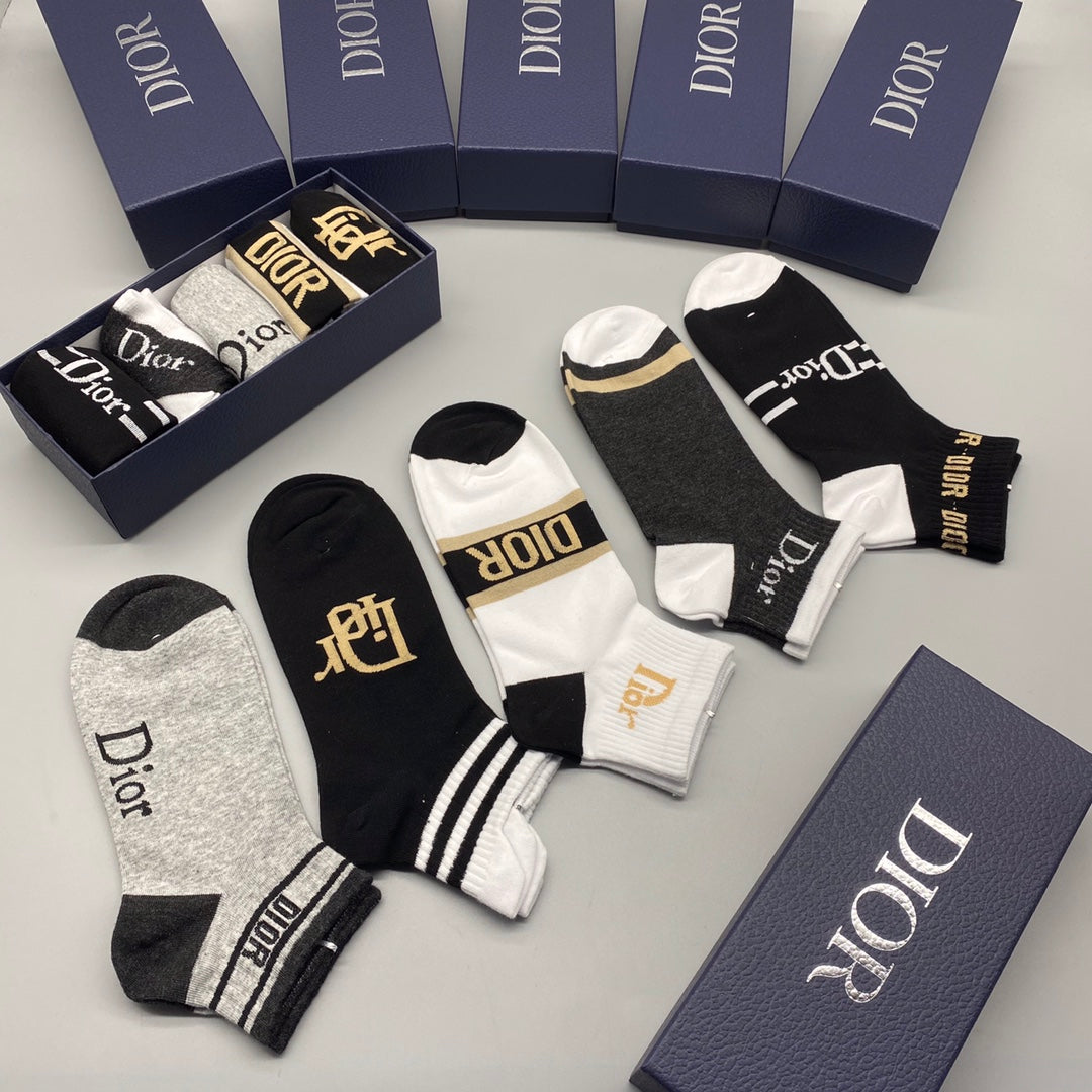 Dior Black White Grey Gold Graphic Mix Ankle Socks, image 3