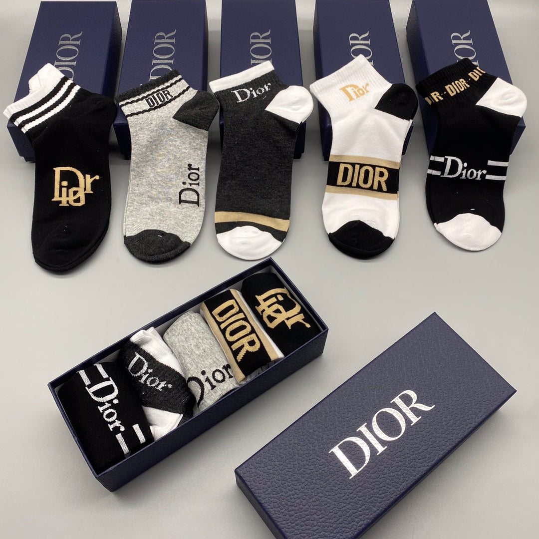 Dior Black White Grey Gold Graphic Mix Ankle Socks, image 7