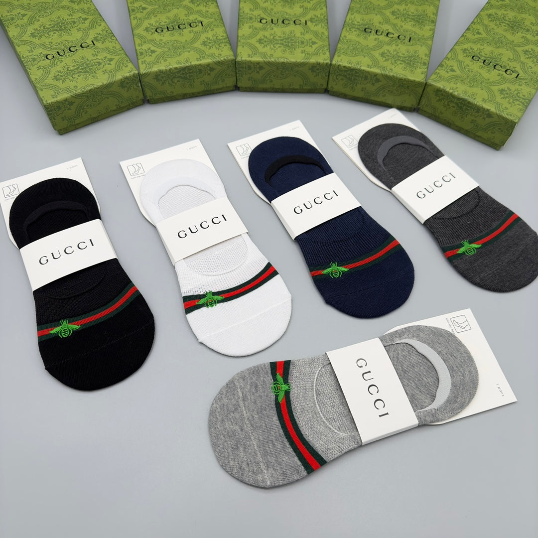Gucci Neutral Narrow Stripe Low Cut No-Show Socks, image 5