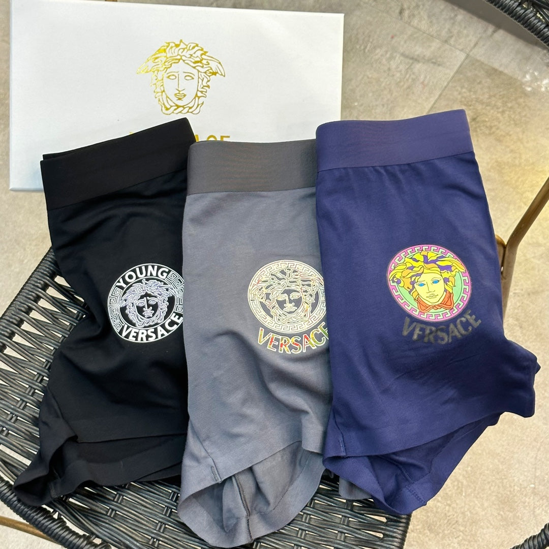 Versace Black Grey Navy Large White Round Face Boxer Briefs, image 3