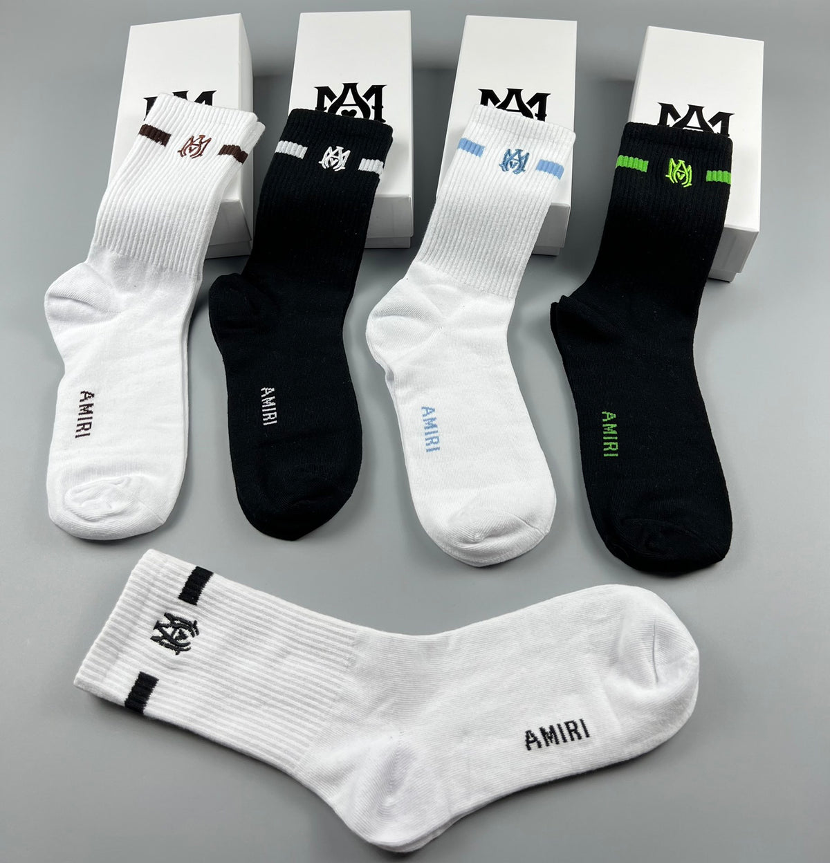 AMIRI Plain Logo Colour-Mix Crew Socks, gallery image 5