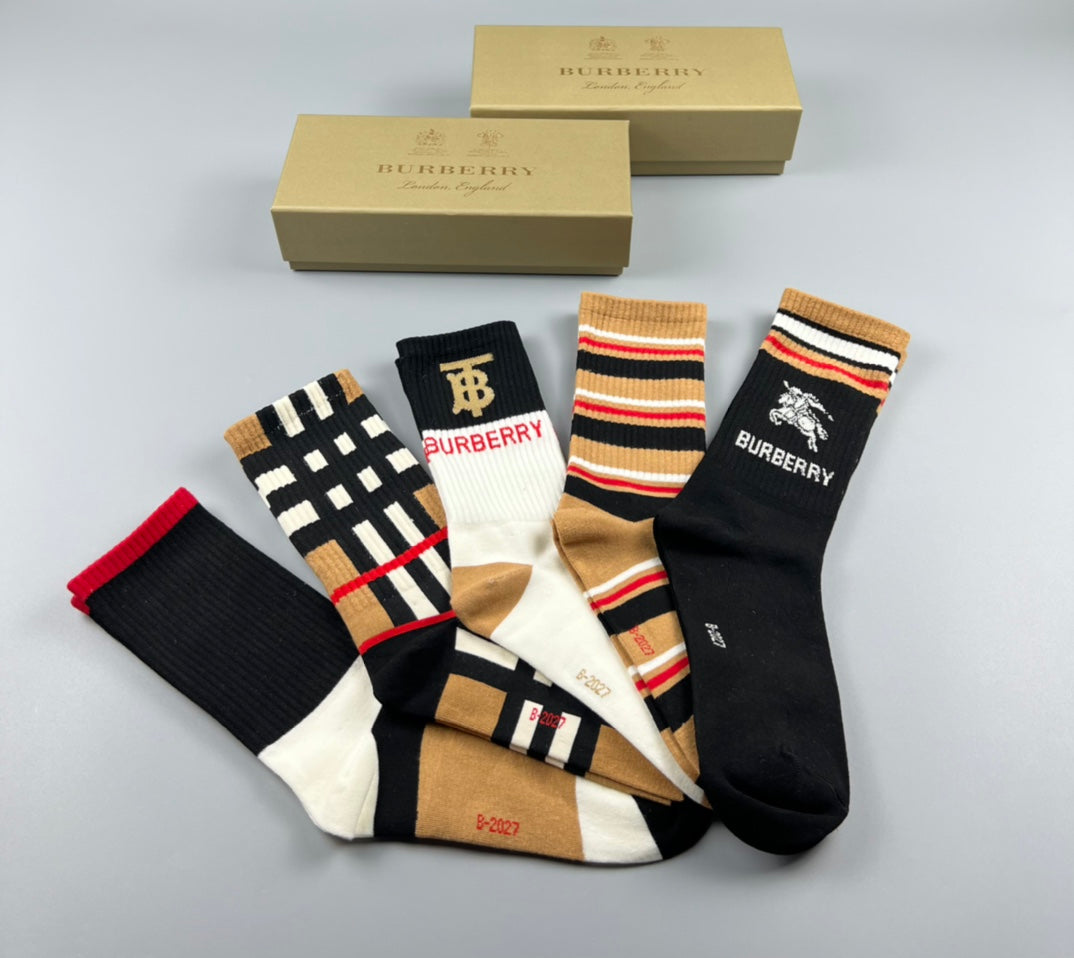 Burberry Black Cream Brown Check Patterns Ankle Socks, image 9