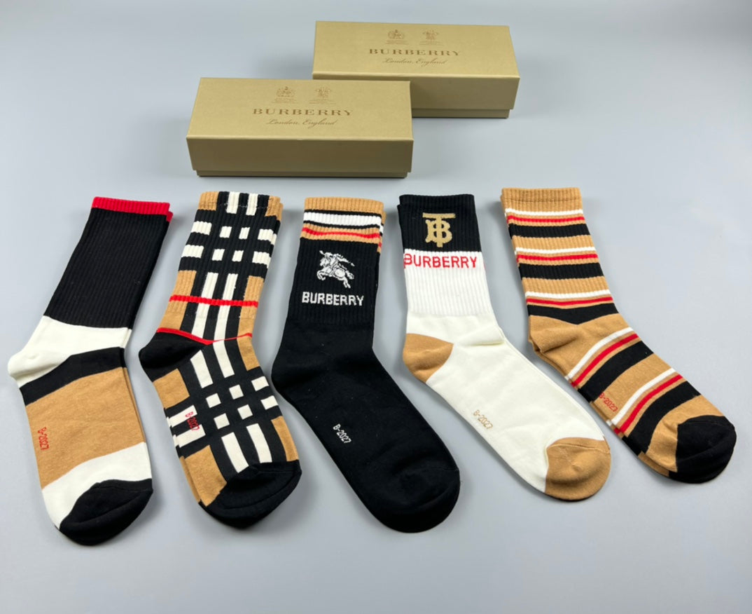 Burberry Black Cream Brown Check Patterns Ankle Socks, image 1
