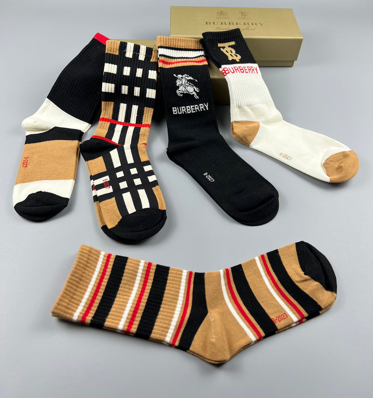 Burberry Black Cream Brown Check Patterns Ankle Socks, image 5