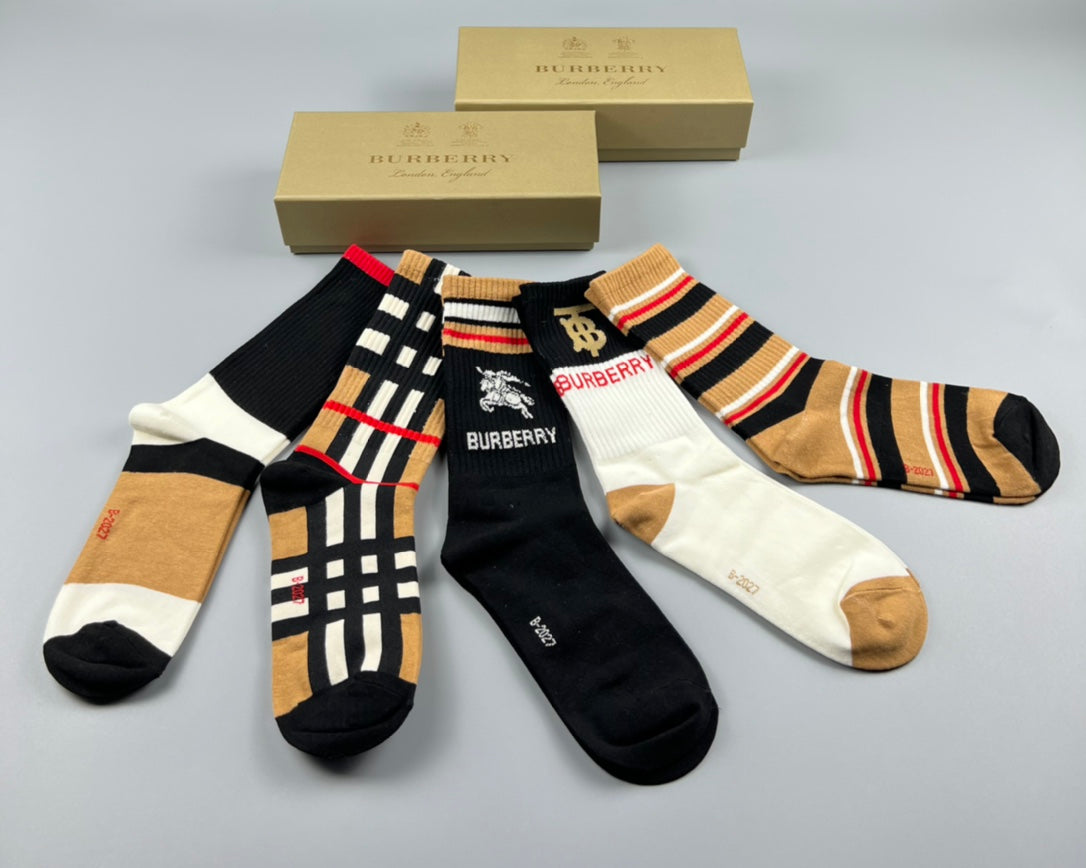 Burberry Black Cream Brown Check Patterns Ankle Socks, image 3