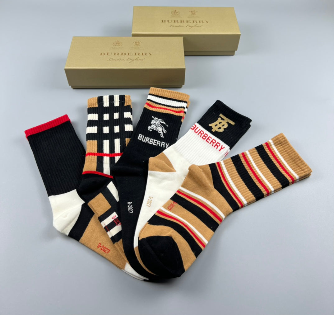 Burberry Black Cream Brown Check Patterns Ankle Socks, image 2