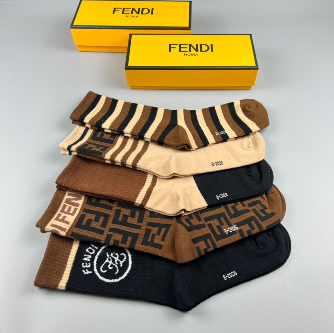 Fendi Black Cream Mixed Letter Stripes Crew Socks, image 8