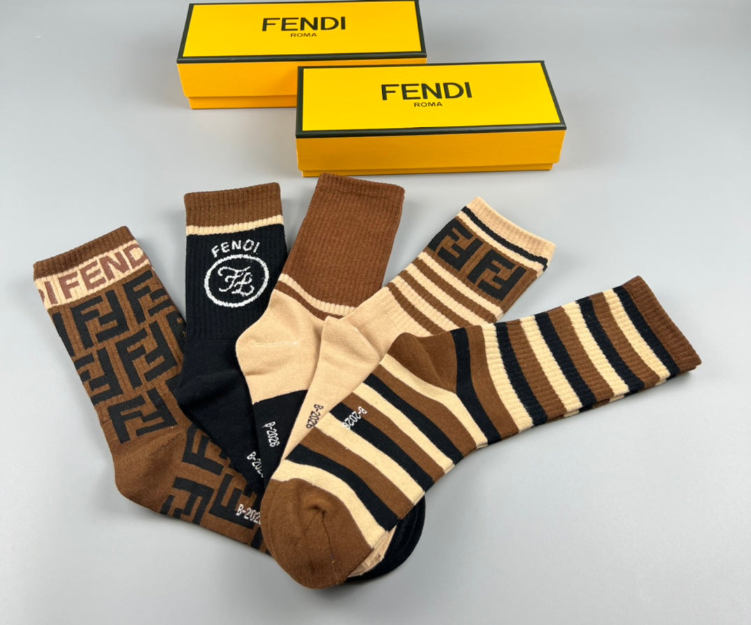 Fendi Black Cream Mixed Letter Stripes Crew Socks, image 2