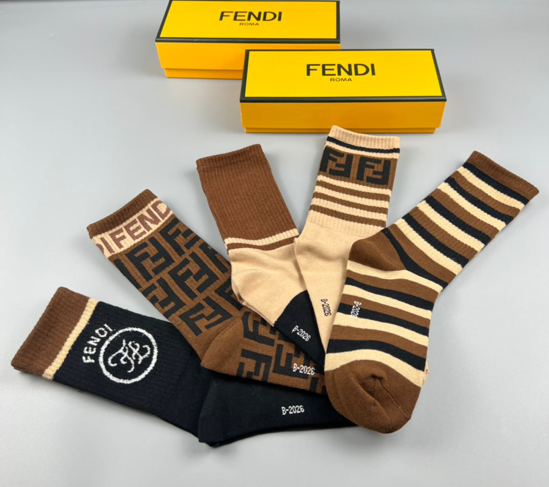 Fendi Black Cream Mixed Letter Stripes Crew Socks, image 7