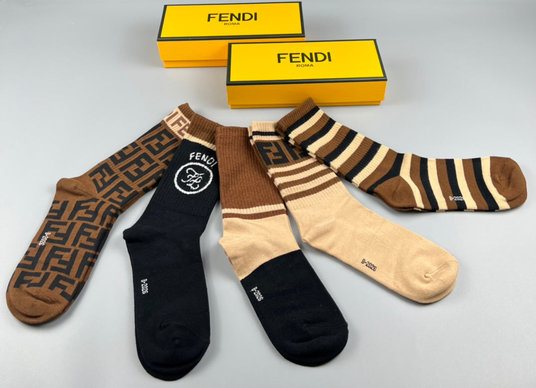 Fendi Black Cream Mixed Letter Stripes Crew Socks, image 3