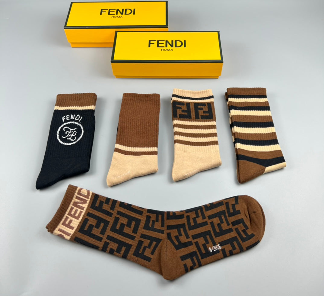 Fendi Black Cream Mixed Letter Stripes Crew Socks, image 6