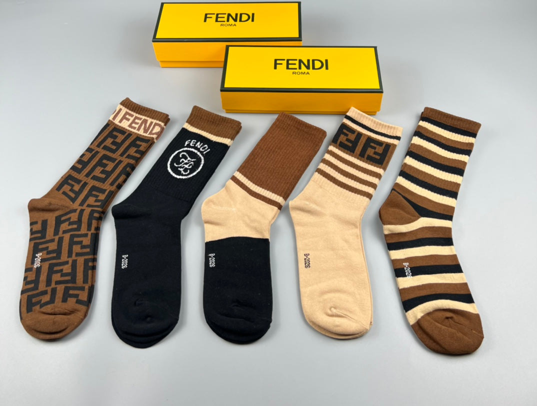 Fendi Black Cream Mixed Letter Stripes Crew Socks, image 4