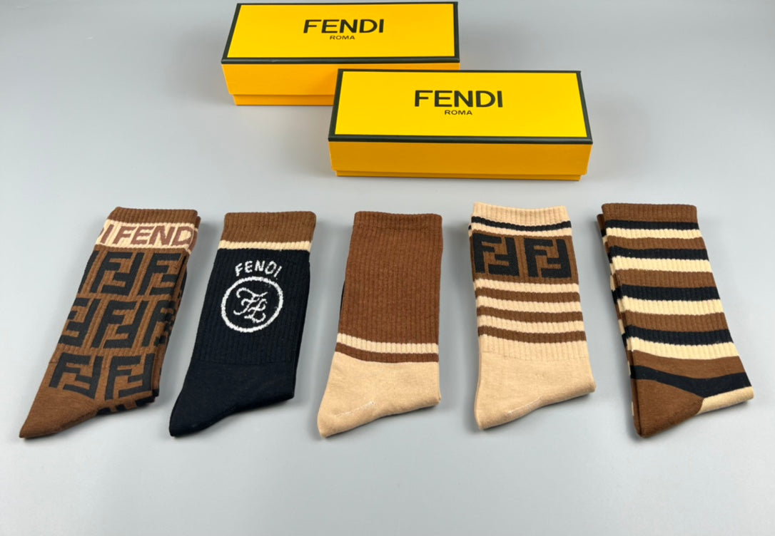 Fendi Black Cream Mixed Letter Stripes Crew Socks, image 5