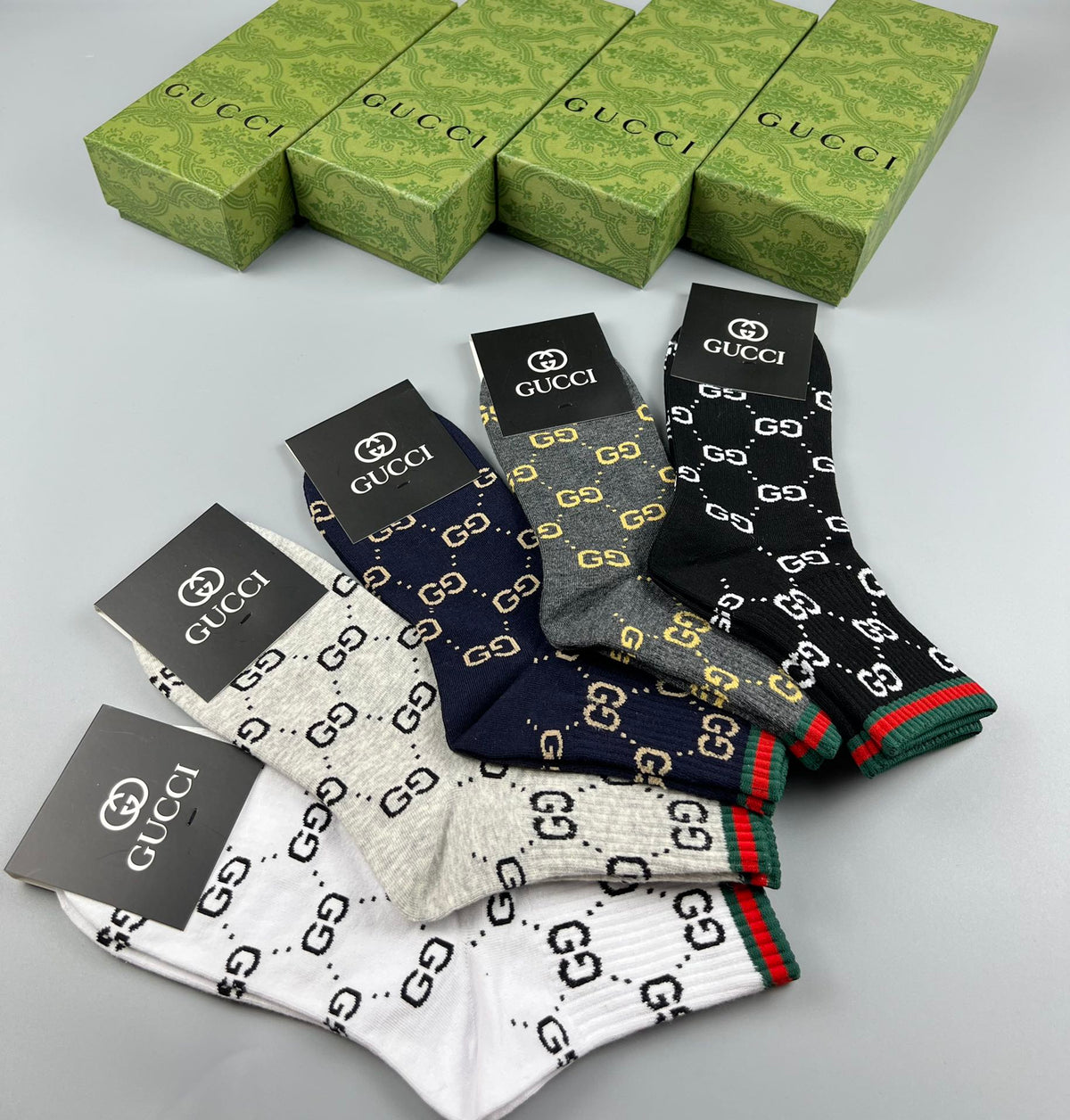 Gucci Black White Grey Repeating Symbols Ankle Socks, image 8