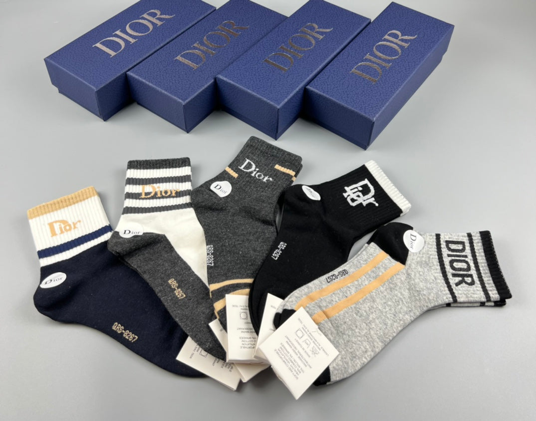 Dior Neutral Black White Mixed Graphic Stripes Crew Socks, image 4