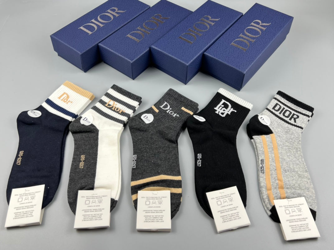 Dior Neutral Black White Mixed Graphic Stripes Crew Socks, image 3