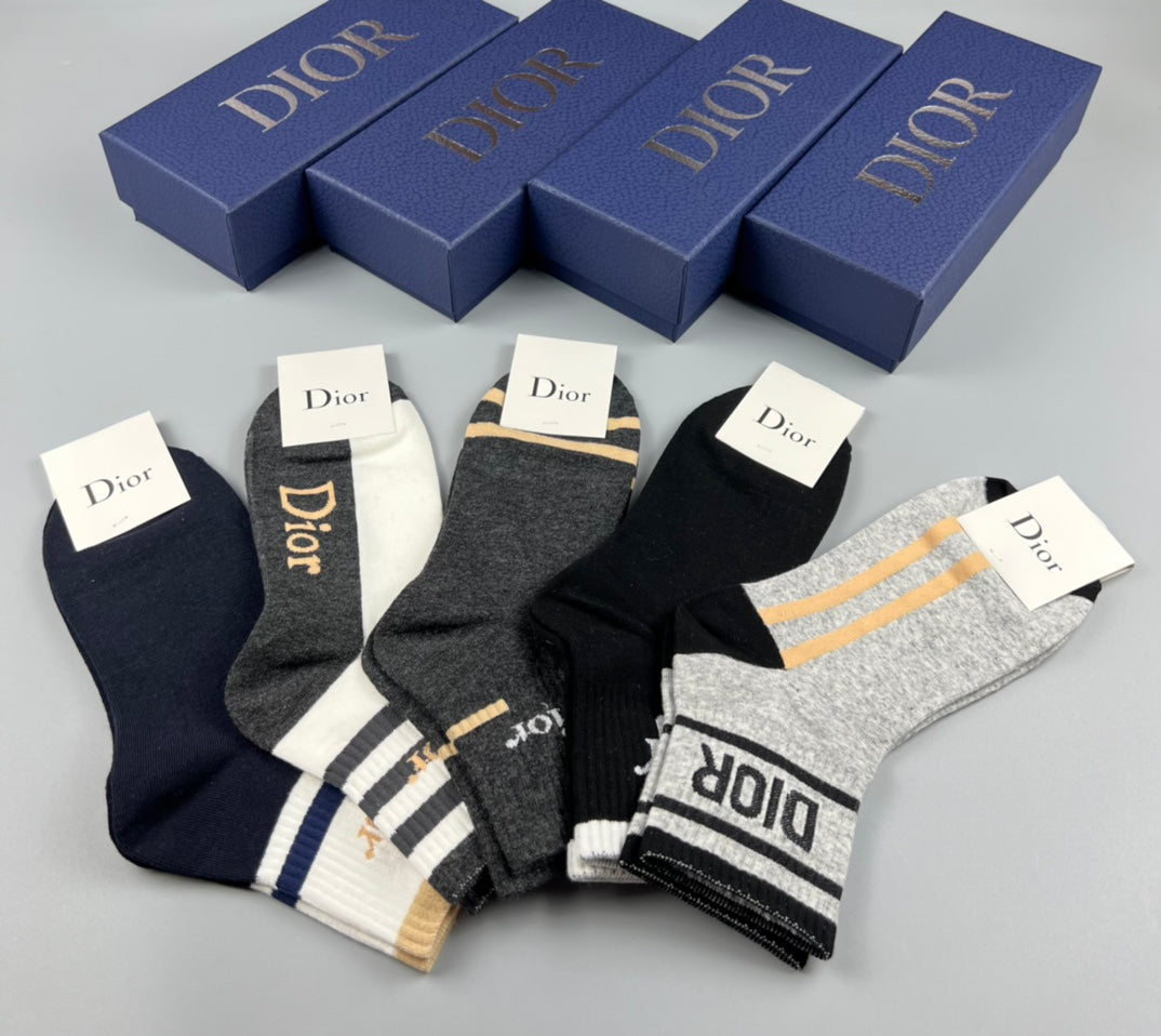 Dior Neutral Black White Mixed Graphic Stripes Crew Socks, image 7