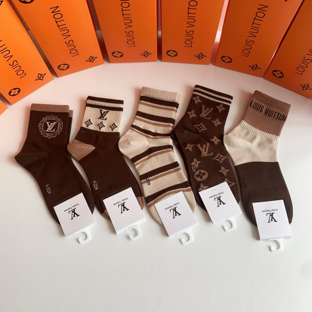 Louis Vuitton Brown Cream Broad Stripe Mix Crew Socks, image 1