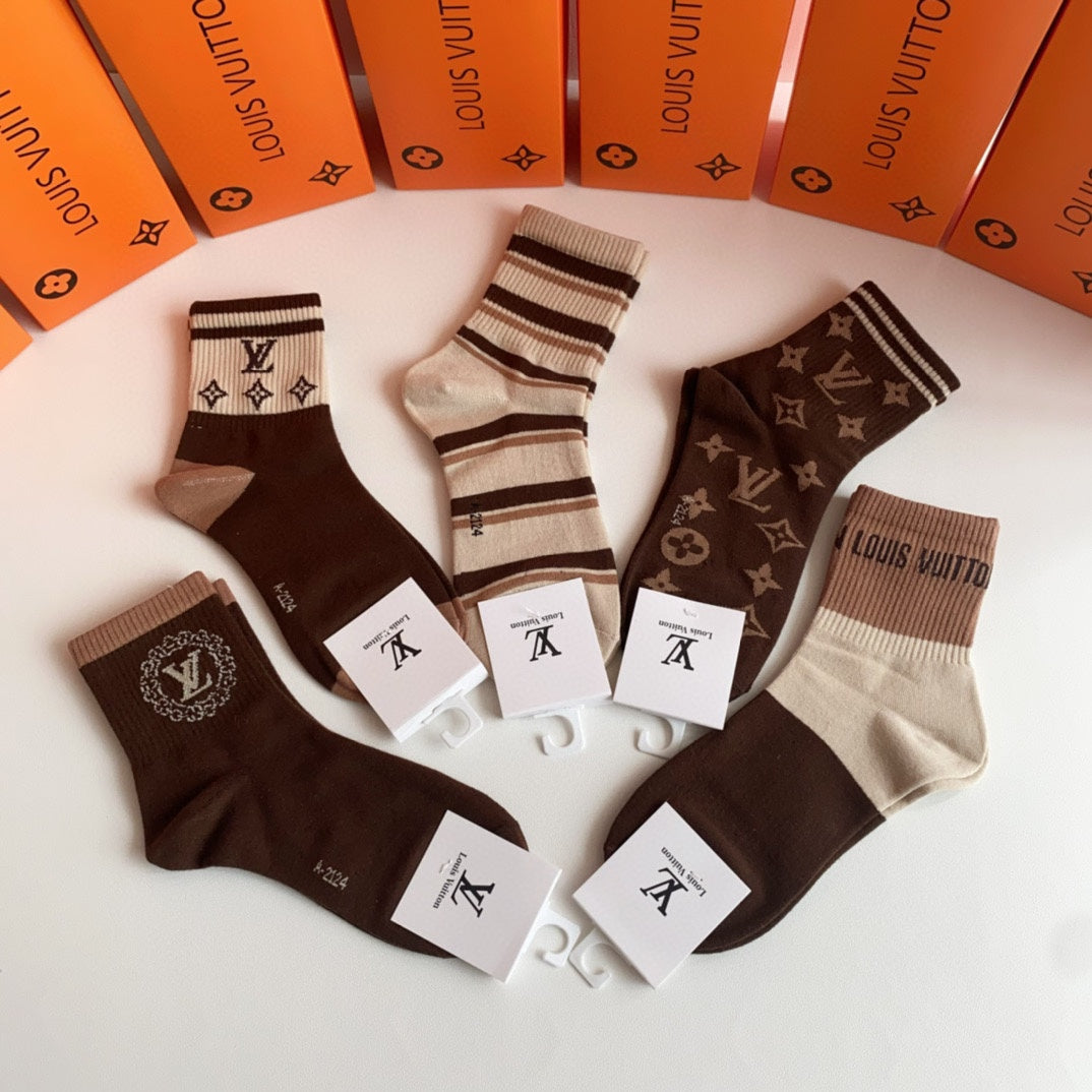 Louis Vuitton Brown Cream Broad Stripe Mix Crew Socks, image 3